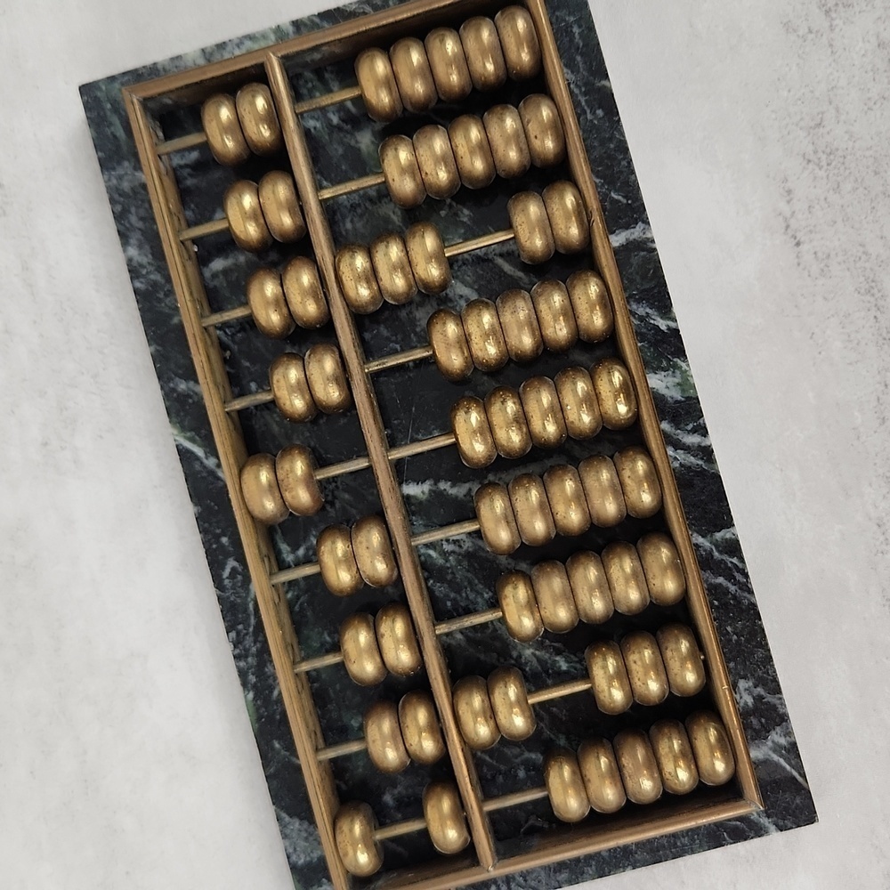 Vintage Miniature Pocket Sized Abacus - Green Marble and Brass